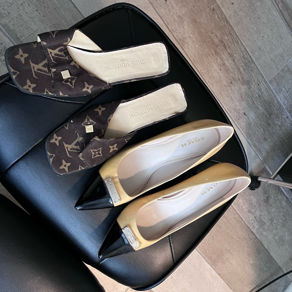 Louis Vuitton Brown Mules  $25 & Coach Tan Pumps $30